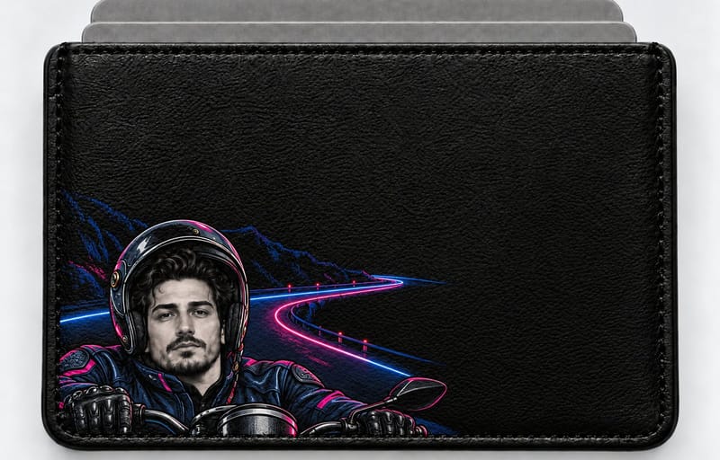 Neon Motorcu figürlü kartlık