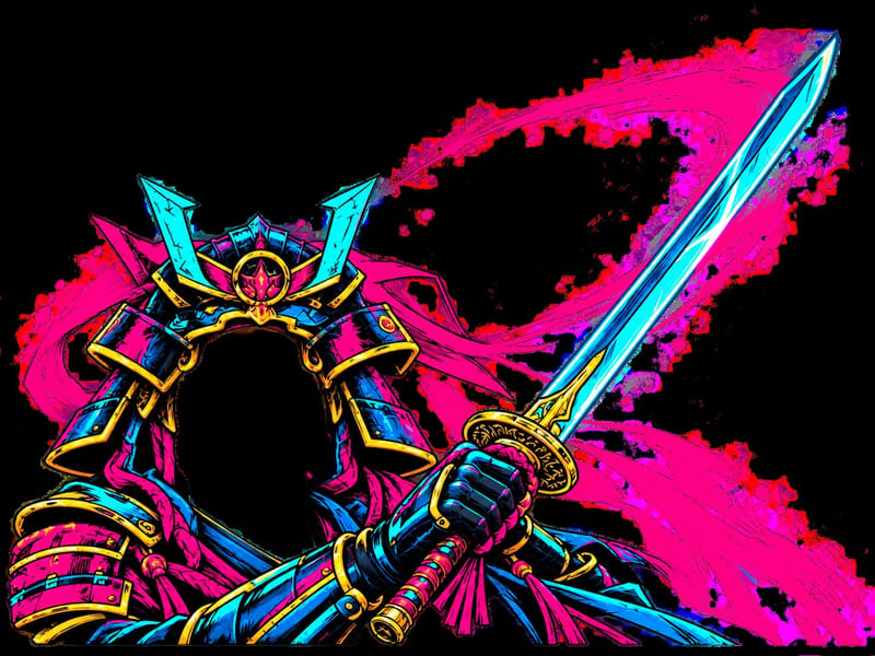 Neon Ronin figürlü kartlık — UV baskı dosyası